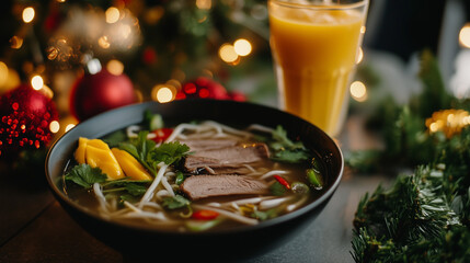 Vietnamese Pho with Mango Lassi