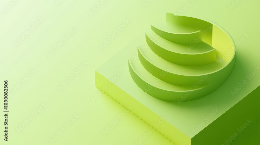 Poster A minimalist design featuring layered curves on a soft green background.