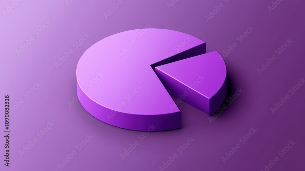 Poster A 3D purple pie chart with a slice removed, representing data visualization.
