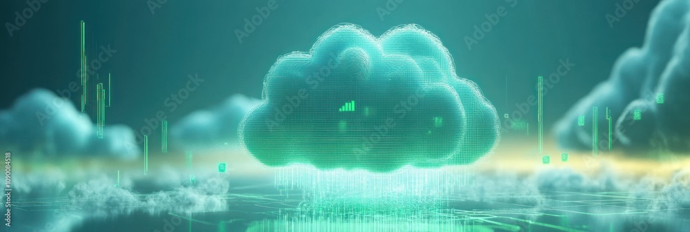 Aufkleber A digital cloud surrounded by data streams and futuristic elements.
