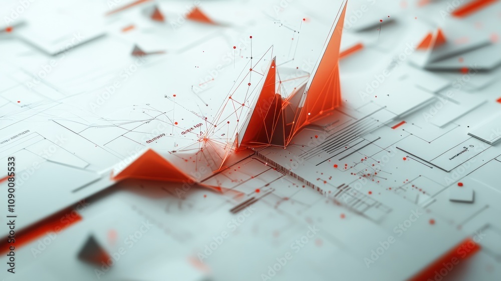 Aufkleber Abstract digital landscape with geometric shapes and data visualization elements.