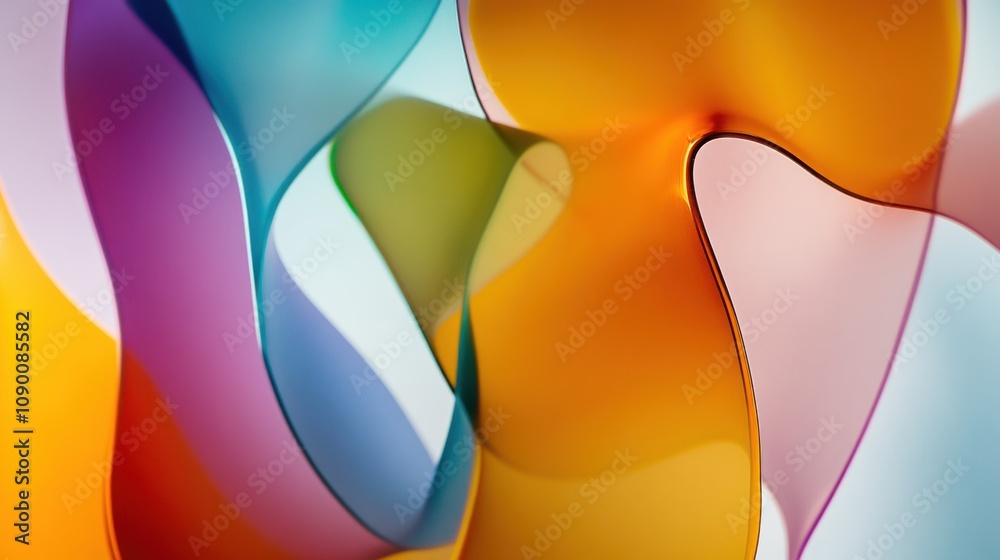 Poster A dynamic composition of interspersed, colorful shapes creating a fluid, abstract design