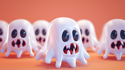 Obraz premium Cute Ghosts Fangs Cartoon 3D