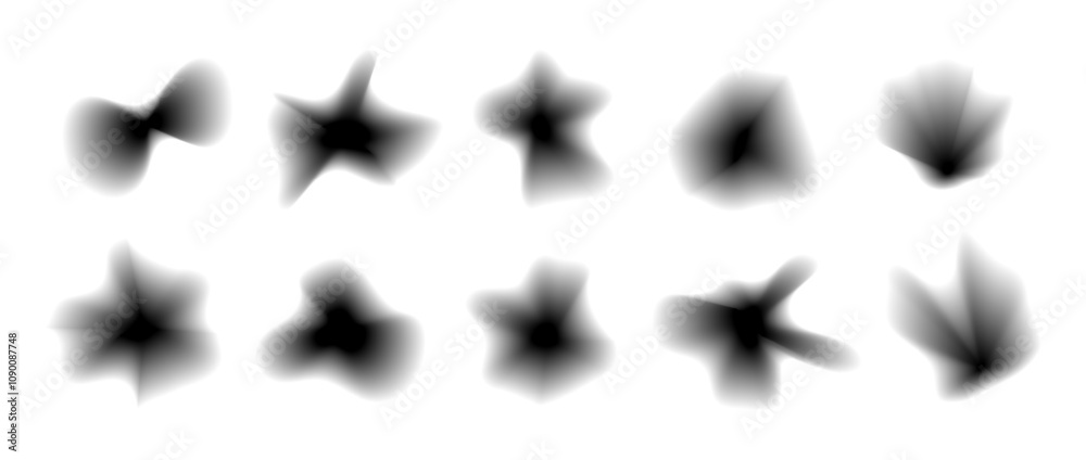 Poster black smooth blurred gradient form set. grunge goth blurry aura shape collection. fading abstract el