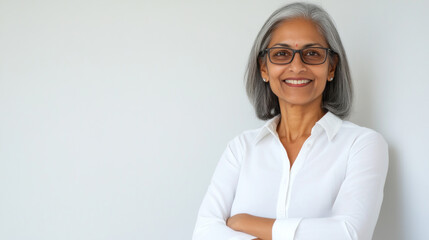 Indian senior business woman standing at office after budget meeting