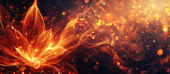 Fototapeta premium Fiery flower abstract with glowing sparks and bokeh.