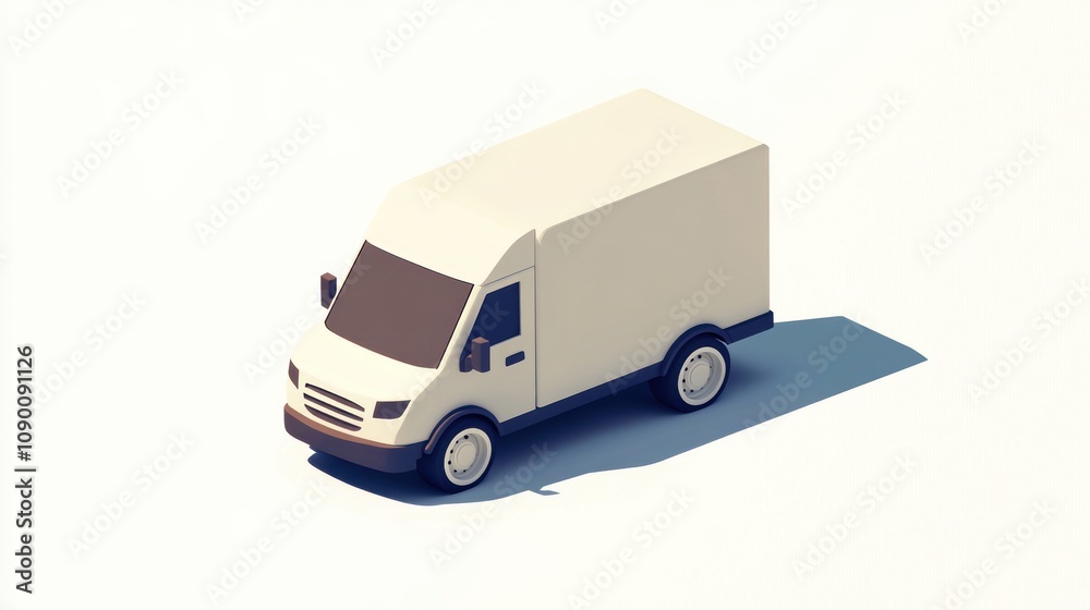 Poster a simple, stylized white delivery van with a clean design and shadow effect.