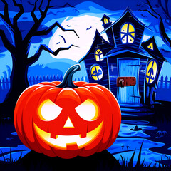 Happy Halloween background with moon, branches, bats in the background generative AI tools	