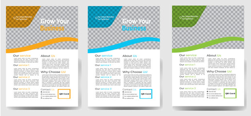Corporate business flyer template design set with blue geometric shapes , magenta, red and yellow color. marketing, business proposal, promotion, advertise,