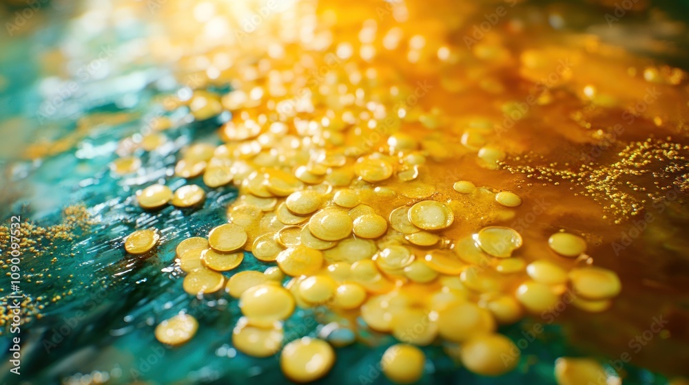 Aufkleber abstract composition of yellow droplets on a colorful background, evoking a sense of fluidity.