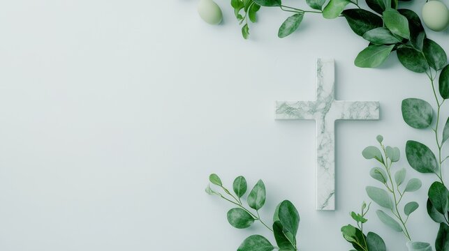 Leafy green cross, Easter symbolism, baptism celebration background