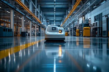 Obraz premium Automated Floor Cleaning Robot in Modern Factory