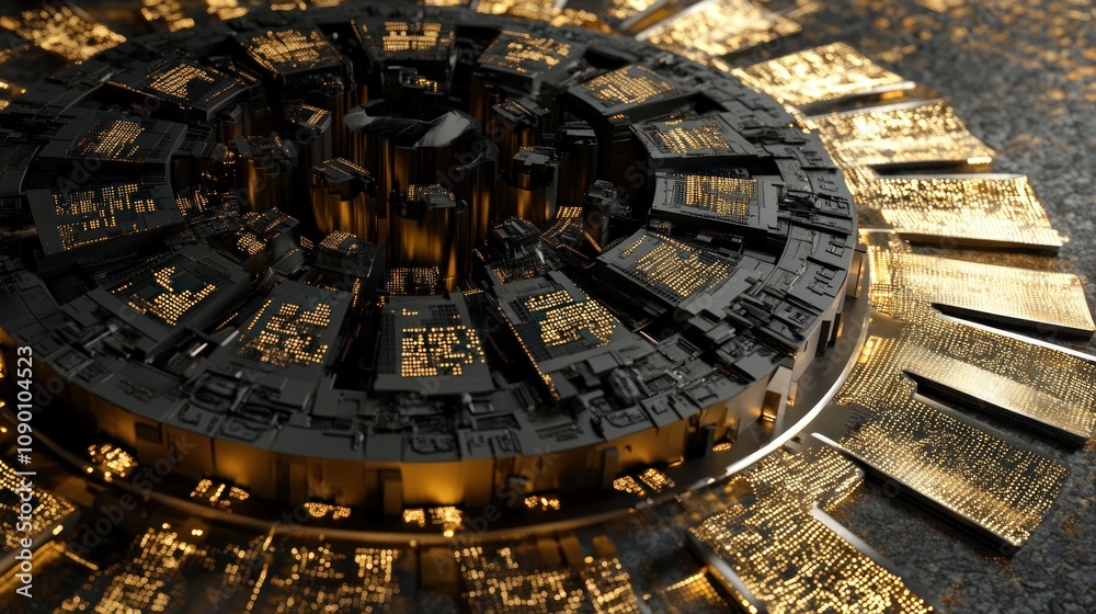 Leinwandbilder a detailed 3d rendering of a complex, futuristic circuit board design.