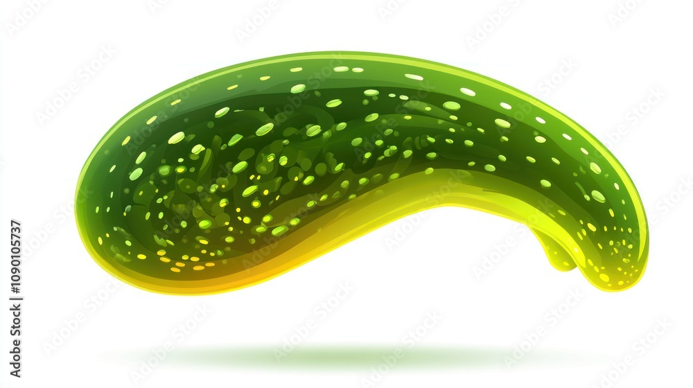 Poster A glossy green blob resembling a stylized pickle with bright speckles.