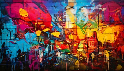Fototapeta premium Stylized street graffiti background with vibrant colors. generative ai