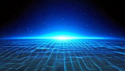 Abstract digital grid with neon blue light. generative ai