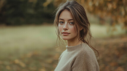 Naklejka premium Portrait of a beautiful young woman in a forest