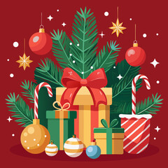 christmas background with christmas tree and gifts