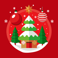 christmas greeting card with christmas tree