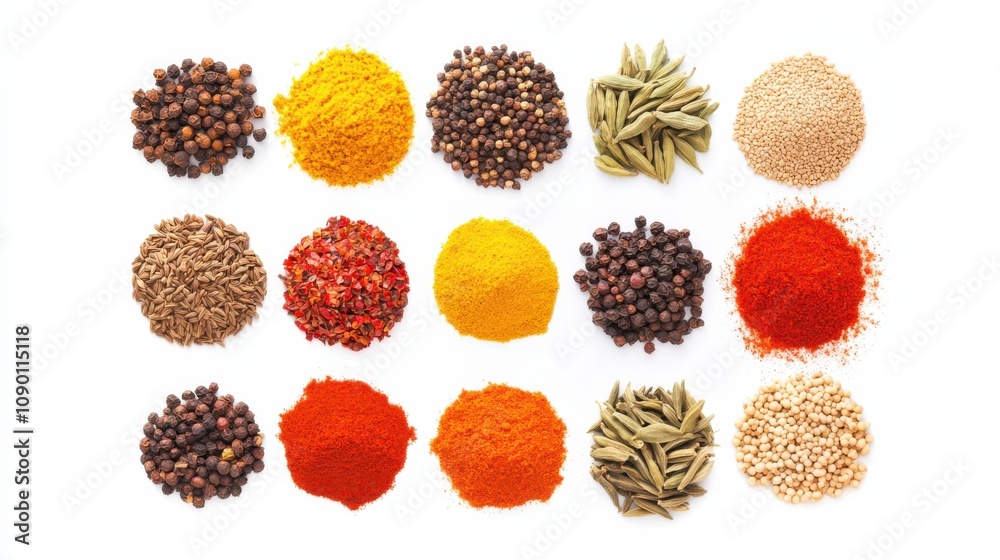 Aufkleber A set of diverse spices arranged in a circular pattern, Symbolizing the richness and flavor that diversity brings to life, minimalist composition