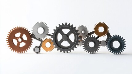 A set of interlocking gears of different sizes and colors, Symbolizing the interconnectedness and interdependence of diverse individuals, minimalist composition
