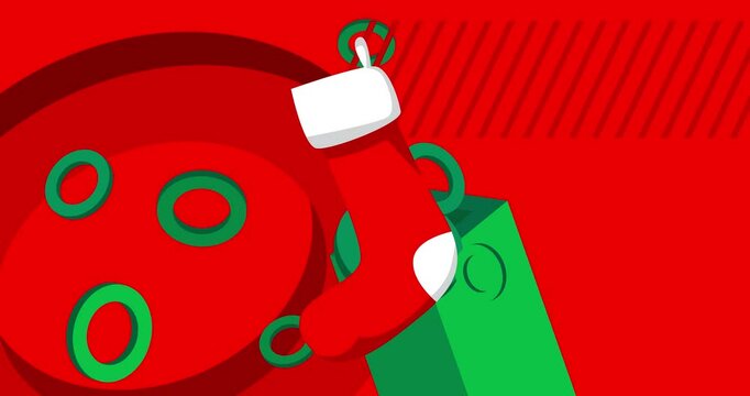 Christmas stocking geometrical graphic retro theme background. Minimal geometric elements. Vintage abstract shapes vector illustration.