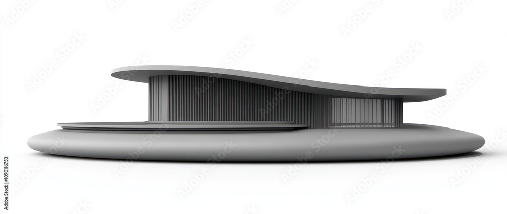 Poster a sleek, modern architectural design featuring smooth curves and a minimalist aesthetic.