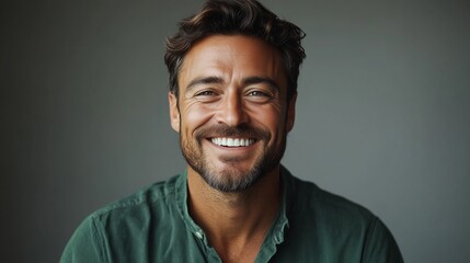 Fototapeta premium Portrait of a happy handsome man in a shirt with laughing