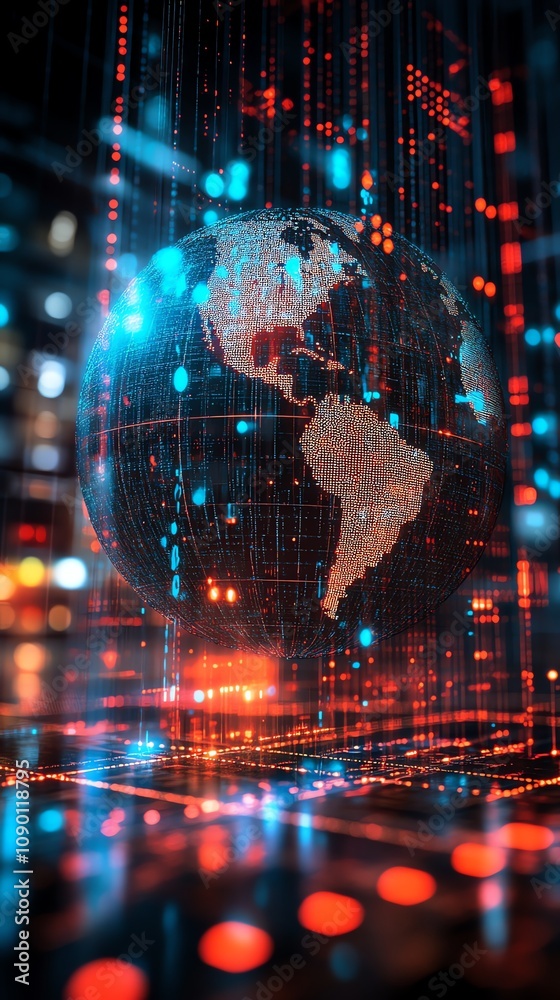 Leinwandbilder Global network connection, digital data flows around earth.
