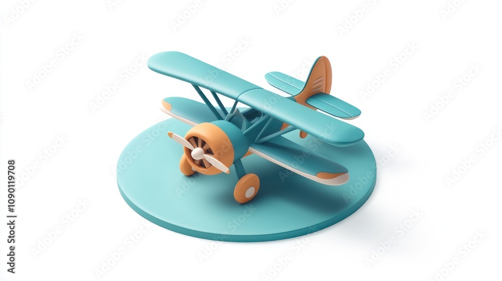 Poster A stylized model of a biplane in vibrant colors on a circular base.