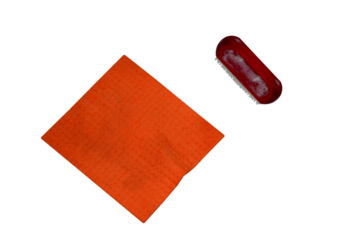 Wet washing sponge and scrubbing brush. On isolated transparent background.