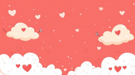 A whimsical scene of hearts floating among fluffy clouds against a bright blue sky, capturing the essence of love and romance for Valentine's Day.