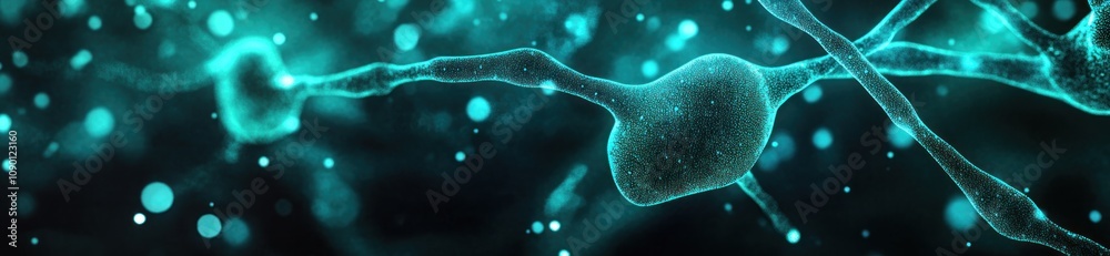Poster a close-up view of neurons with glowing effects, illustrating neural connections.