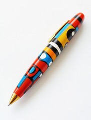 A colorful decorative pen with abstract patterns, designed for writing and artistic expression.