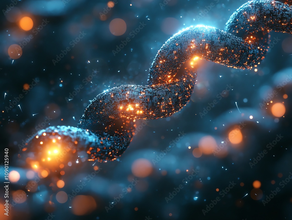 Poster Glowing helix structure in dark space.