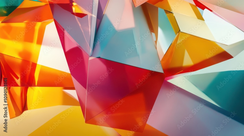 Poster A surreal composition of interlocking, colorful polygons creating a dynamic, abstract pattern