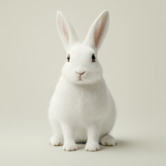 Fototapeta premium A cute, fluffy white rabbit sitting calmly against a plain background.