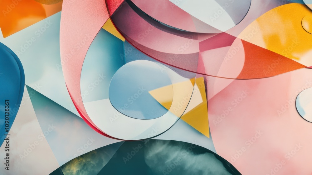 Poster a surreal depiction of diverse elements like geometric shapes and organic forms merging fluidly, rep