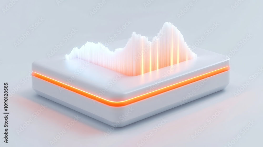 Poster a stylized sound wave visualization on a sleek, modern platform.
