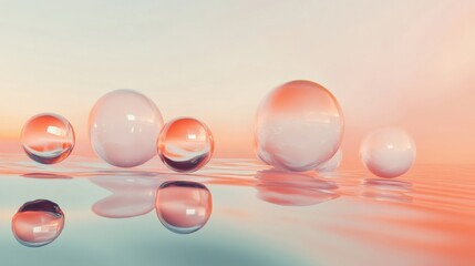 A surreal depiction of floating, overlapping spheres with shifting gradients and reflections, Representing the dynamic interactions and harmonious blending of diverse perspectives