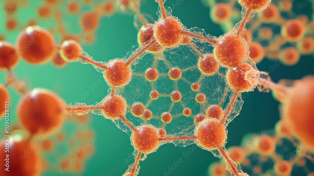 Poster close-up view of molecular structures, illustrating scientific concepts in chemistry.