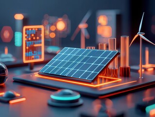 Interactive renewable energy exhibition modern tech hub digital installations futuristic environment engaging experience sustainability awareness