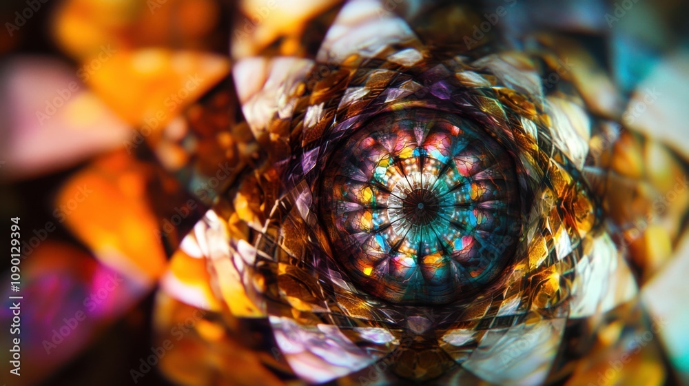 Poster A surreal image of a kaleidoscope with shifting, vibrant patterns and colors, Representing the ever-changing and multifaceted nature of inclusive environments