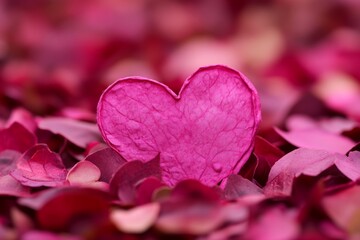 Obraz premium A delicate pink heart-shaped object nestled among vibrant green leaves, symbolizing love and nature's beauty, perfect for Valentine's Day celebrations.