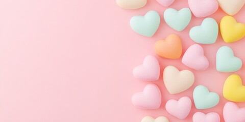 A vibrant array of hearts in various sizes and shades scattered across a soft pink surface, perfectly capturing the spirit of love and affection for Valentine's Day.