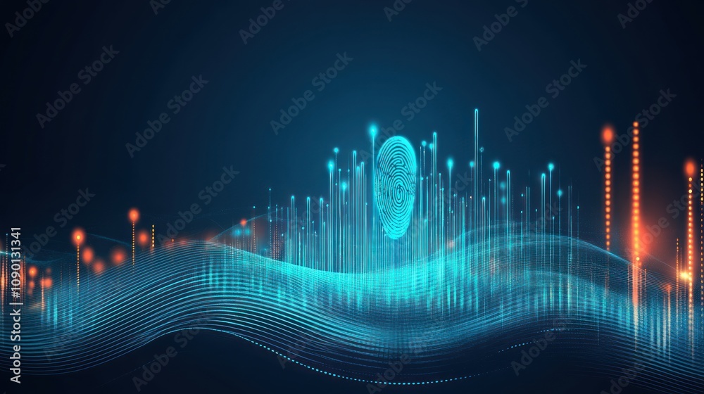Aufkleber Abstract visualization of sound waves and digital elements representing technology and data.