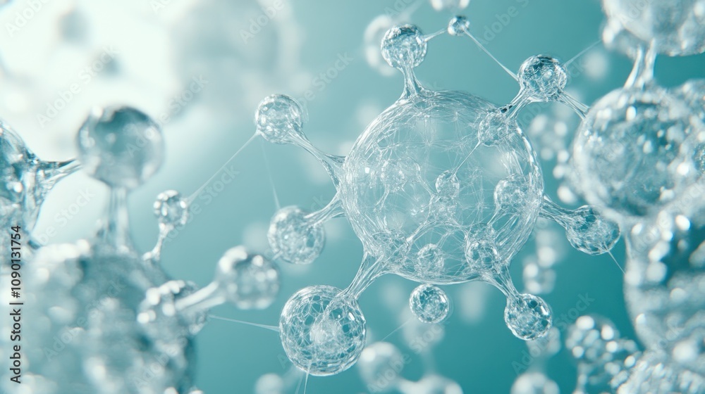 Poster close-up of molecular structures, illustrating scientific concepts and molecular interactions.