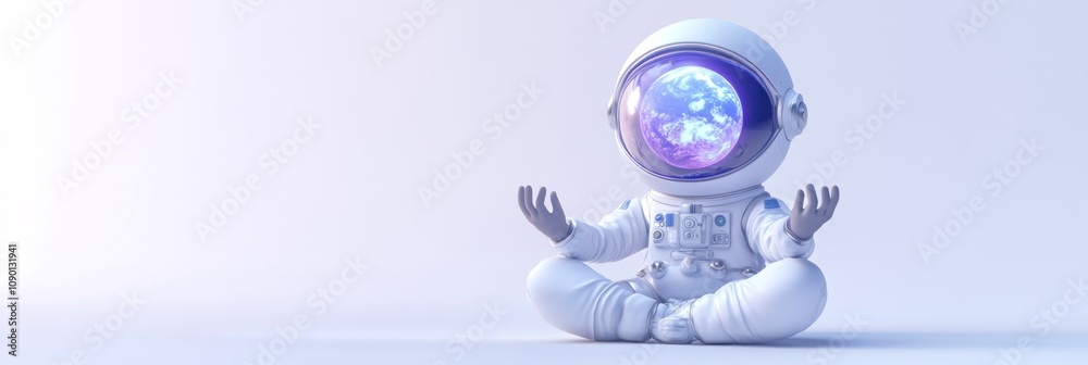 Poster a serene astronaut meditating with a cosmic view in the helmet.