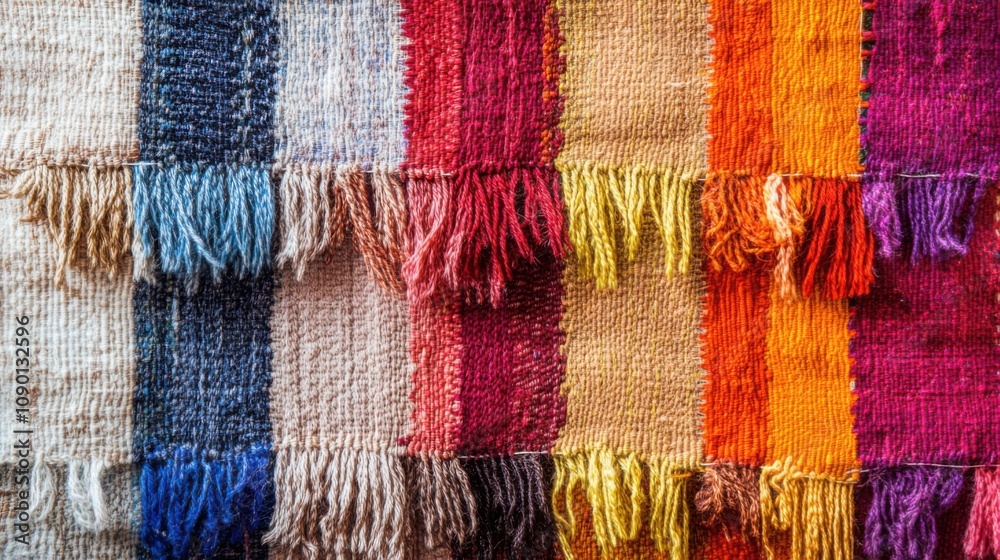 Poster A tapestry woven with threads of different colors and textures, Representing the interconnectedness and richness of diverse cultures, minimalistic style