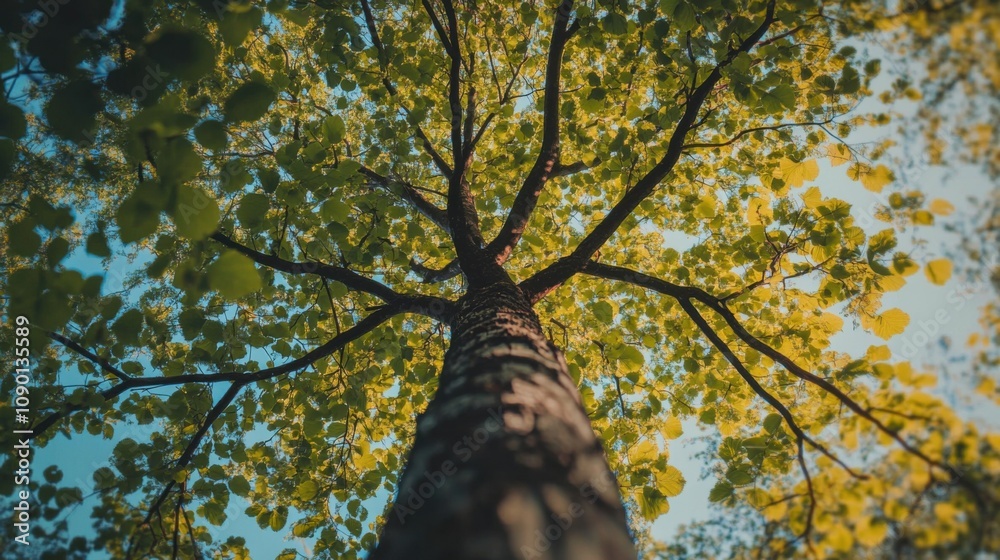 Poster a tree with leaves of various shapes and colors, illustrating the beauty and strength derived from d